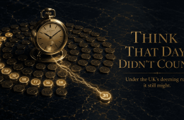 Gold pocket watch surrounded by numbered coins counting UK days, illustrating the Statutory Residence Test for UK expats